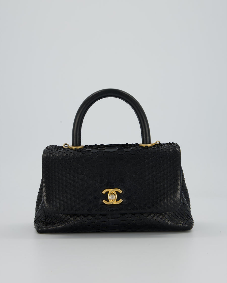 *RARE* Chanel Small Black Coco Top Handle Bag in Python with Brass Gold Hardware