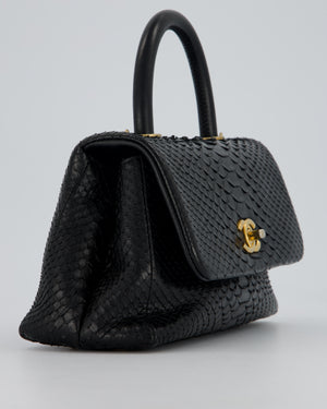*RARE* Chanel Small Black Coco Top Handle Bag in Python with Brass Gold Hardware