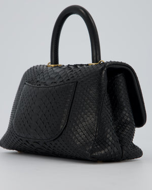 *RARE* Chanel Small Black Coco Top Handle Bag in Python with Brass Gold Hardware