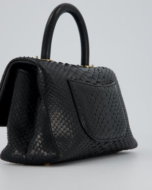*RARE* Chanel Small Black Coco Top Handle Bag in Python with Brass Gold Hardware