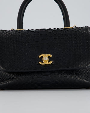 *RARE* Chanel Small Black Coco Top Handle Bag in Python with Brass Gold Hardware