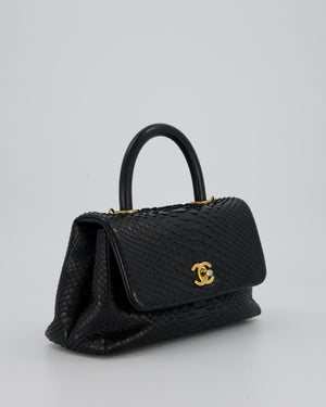 *RARE* Chanel Small Black Coco Top Handle Bag in Python with Brass Gold Hardware