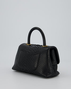 *RARE* Chanel Small Black Coco Top Handle Bag in Python with Brass Gold Hardware