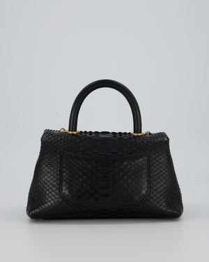*RARE* Chanel Small Black Coco Top Handle Bag in Python with Brass Gold Hardware