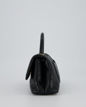 *RARE* Chanel Small Black Coco Top Handle Bag in Python with Brass Gold Hardware