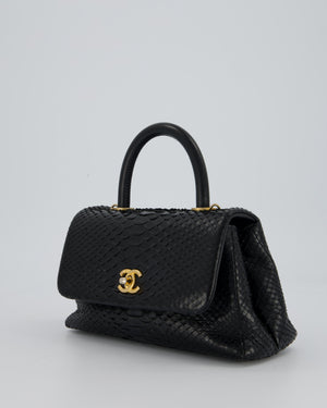 *RARE* Chanel Small Black Coco Top Handle Bag in Python with Brass Gold Hardware