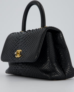 *RARE* Chanel Small Black Coco Top Handle Bag in Python with Brass Gold Hardware