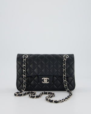 Chanel Black Small Classic Double Flap Bag in Lambskin Leather with Silver Hardware