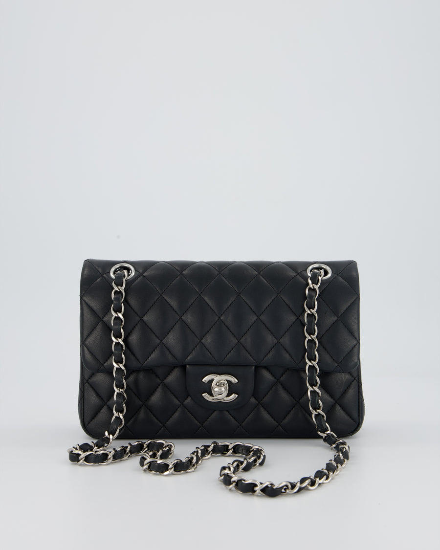 Chanel Black Small Classic Double Flap Bag in Lambskin Leather with Silver Hardware