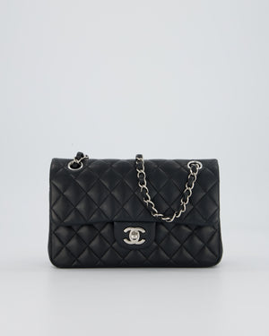 Chanel Black Small Classic Double Flap Bag in Lambskin Leather with Silver Hardware