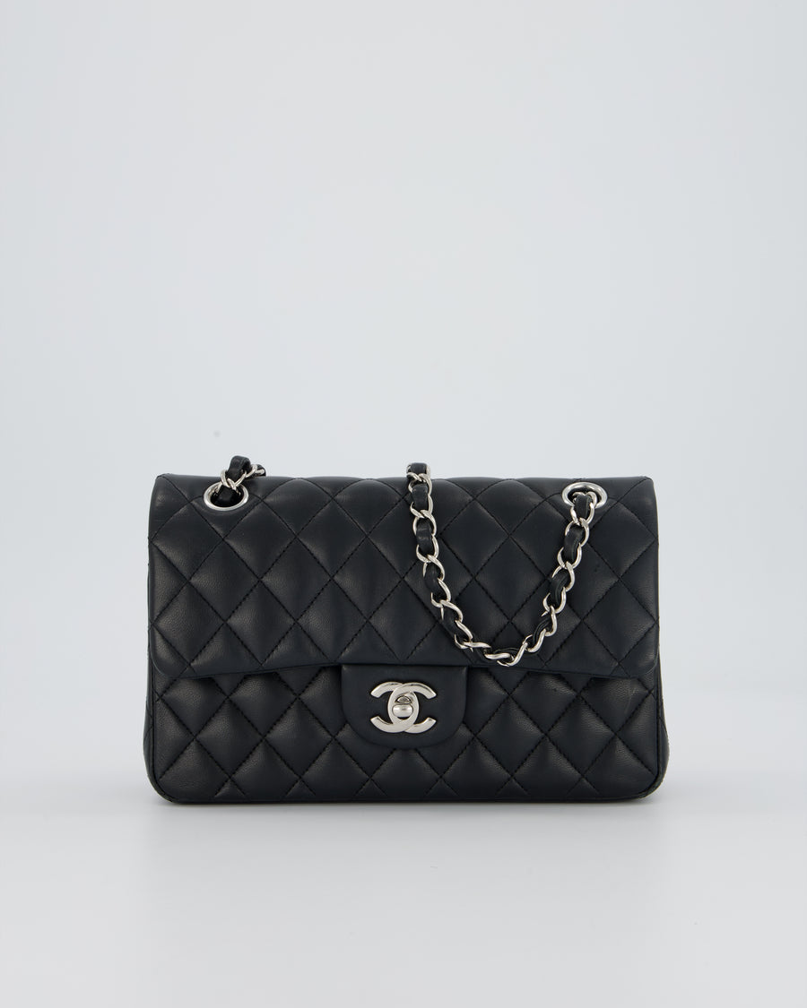 Chanel Black Small Classic Double Flap Bag in Lambskin Leather with Silver Hardware
