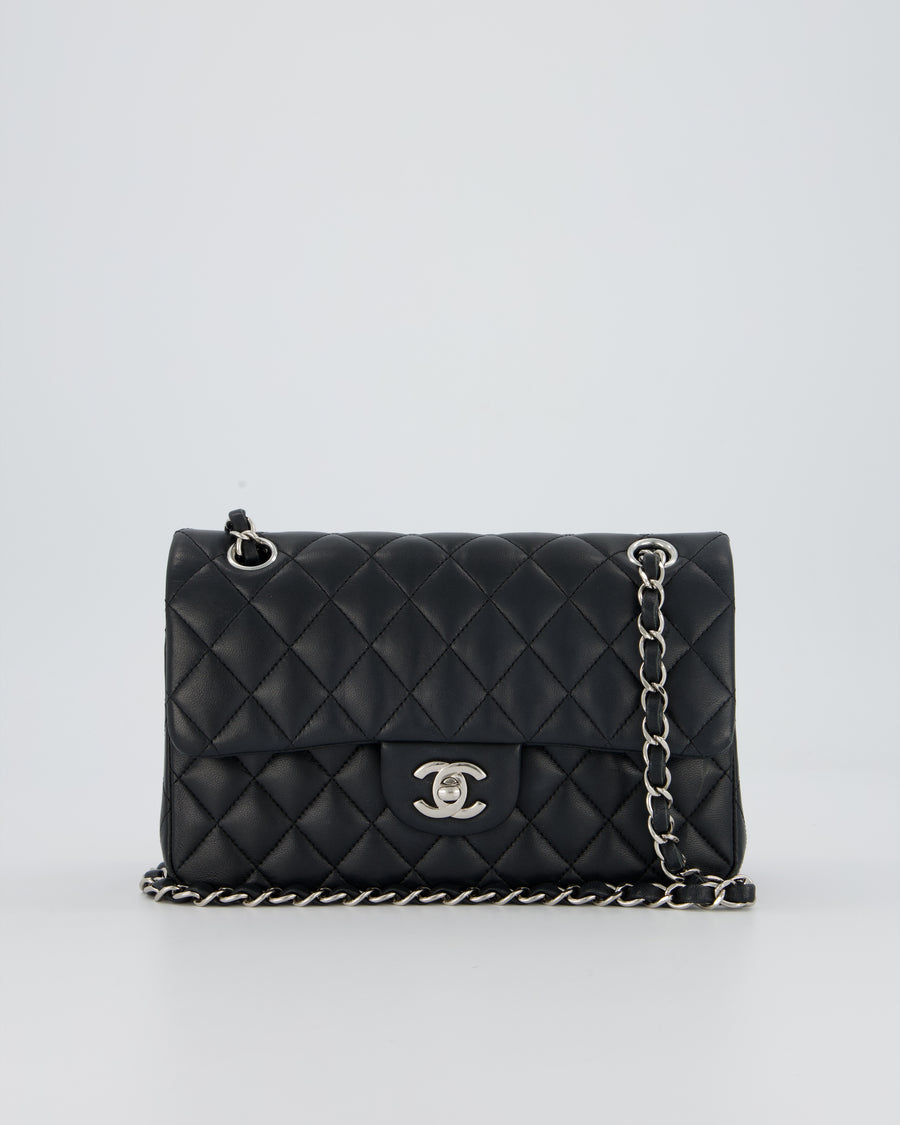 Chanel Black Small Classic Double Flap Bag in Lambskin Leather with Silver Hardware