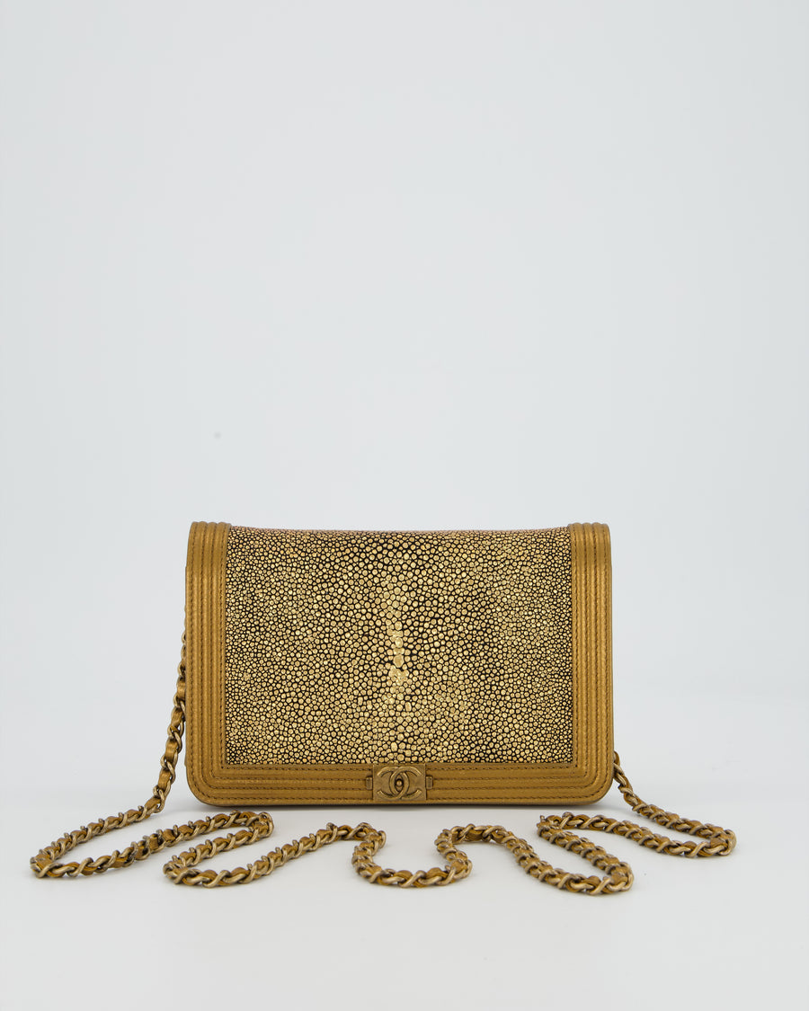 Chanel Gold Wallet on Chain Bag in Stingray and Lambskin Leather with Ruthenium Hardware