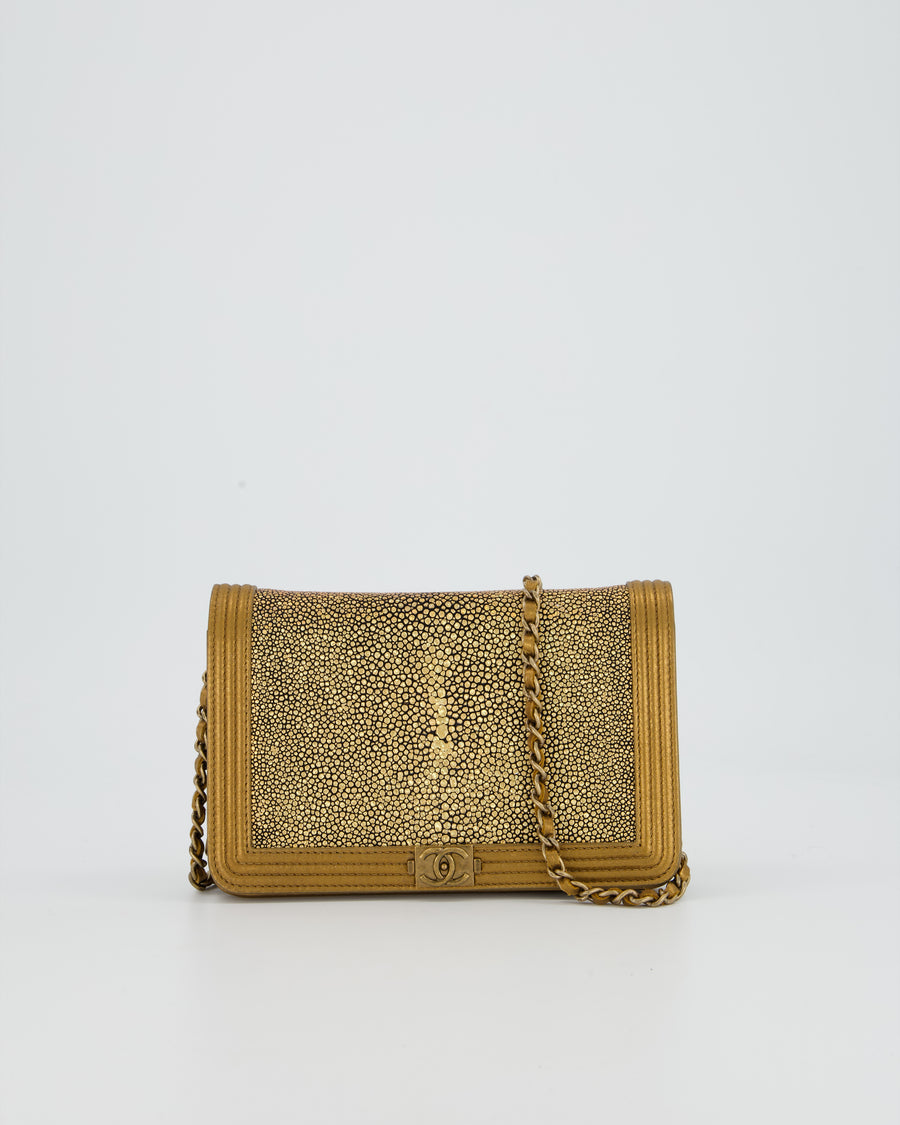 Chanel Gold Wallet on Chain Bag in Stingray and Lambskin Leather with Ruthenium Hardware