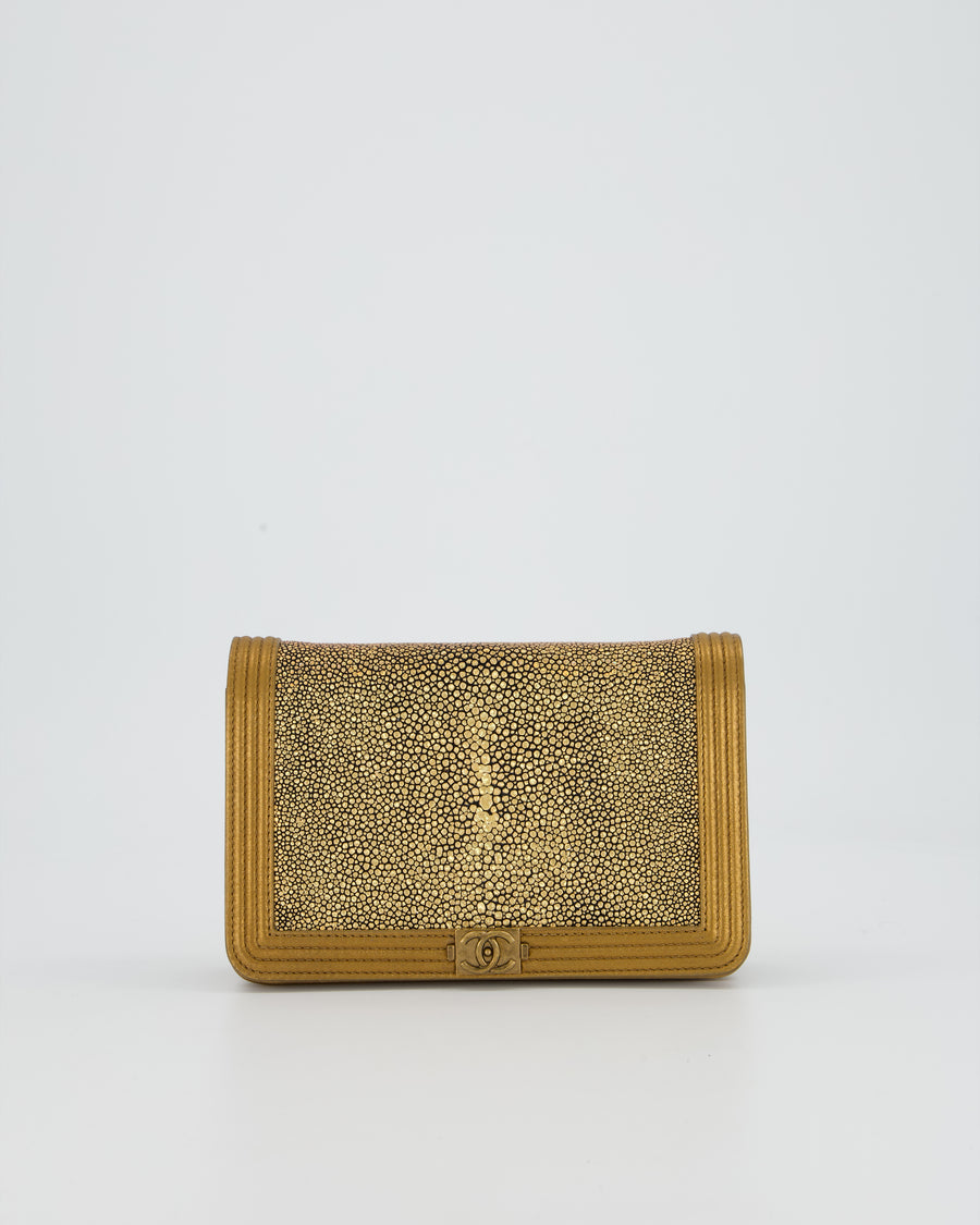 Chanel Gold Wallet on Chain Bag in Stingray and Lambskin Leather with Ruthenium Hardware