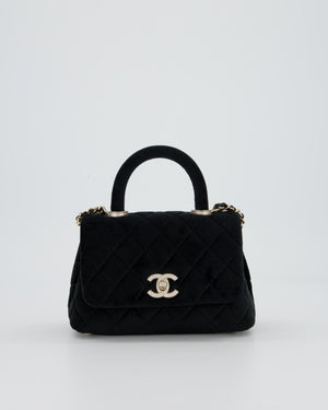 Chanel Mini Coco Top Handle In Black Velvet with Crystal-Encrusted Hardware