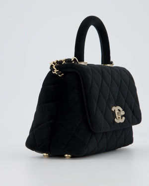 Chanel Mini Coco Top Handle In Black Velvet with Crystal-Encrusted Hardware