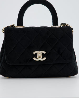 Chanel Mini Coco Top Handle In Black Velvet with Crystal-Encrusted Hardware