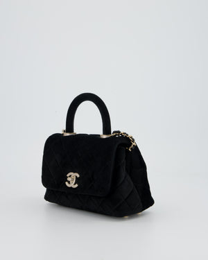 Chanel Mini Coco Top Handle In Black Velvet with Crystal-Encrusted Hardware