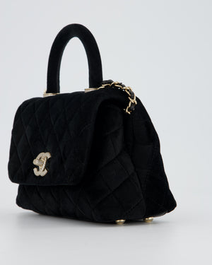 Chanel Mini Coco Top Handle In Black Velvet with Crystal-Encrusted Hardware
