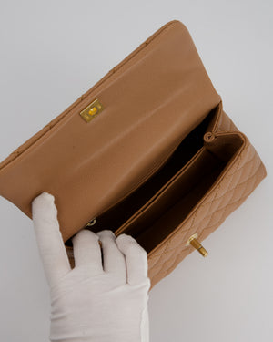 Chanel Small Coco Top Handle Bag in Beige Caviar Leather with Burgundy Lizard Handle and Brushed Gold Hardware