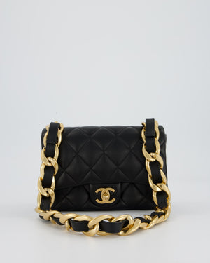 Chanel Small Funky Town Flap Bag in Black Lambskin with Gold Hardware and Chunky Chain