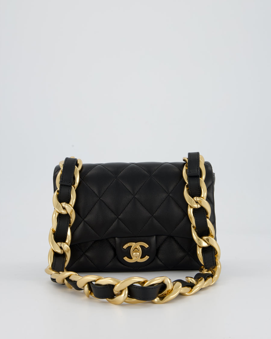 Chanel Small Funky Town Flap Bag in Black Lambskin with Gold Hardware and Chunky Chain