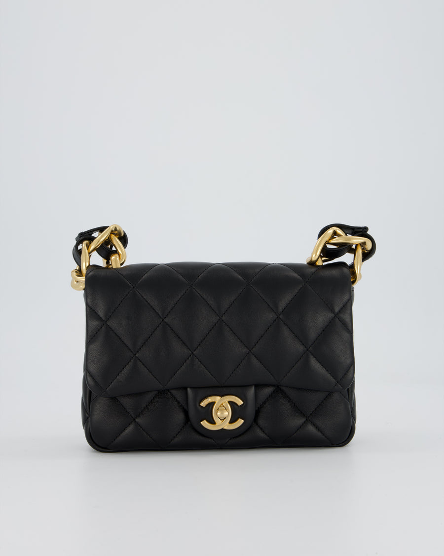 Chanel Small Funky Town Flap Bag in Black Lambskin with Gold Hardware and Chunky Chain