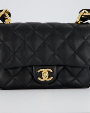 Chanel Small Funky Town Flap Bag in Black Lambskin with Gold Hardware and Chunky Chain