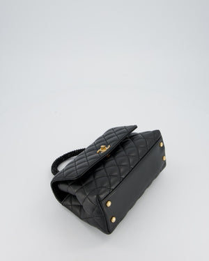 Chanel Small Coco Top Handle Bag in Black Smooth Calf Leather with Black Crystal-Encrusted Handle and Gold Hardware
