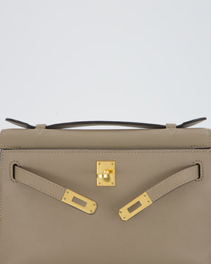 Hermès Kelly Pochette Bag in Gris Tourterelle Swift Leather with Gold Hardware