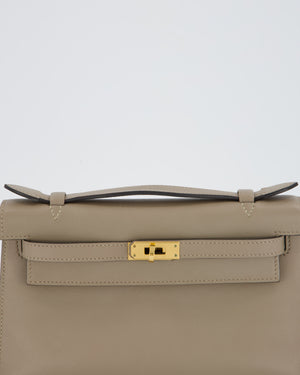 Hermès Kelly Pochette Bag in Gris Tourterelle Swift Leather with Gold Hardware