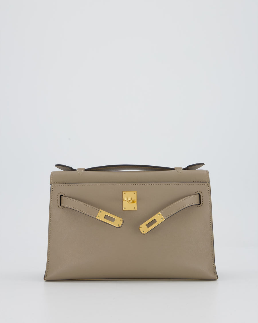 Hermès Kelly Pochette Bag in Gris Tourterelle Swift Leather with Gold Hardware