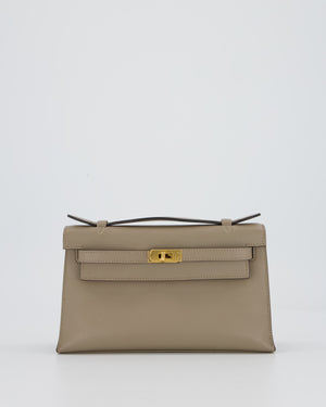 Hermès Kelly Pochette Bag in Gris Tourterelle Swift Leather with Gold Hardware