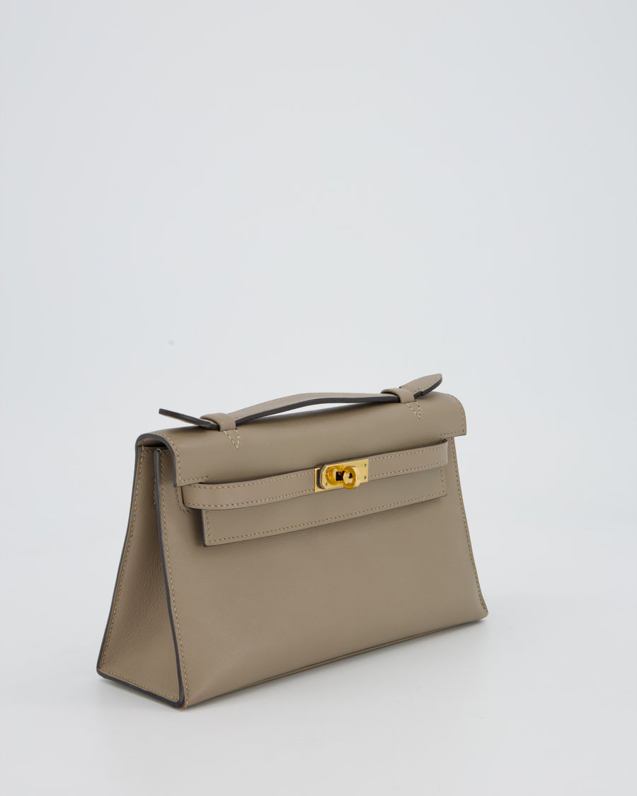 Hermès Kelly Pochette Bag in Gris Tourterelle Swift Leather with Gold Hardware