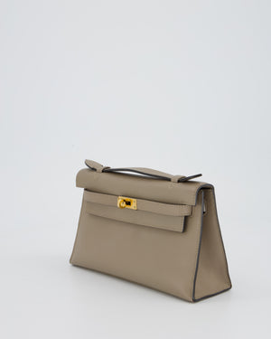 Hermès Kelly Pochette Bag in Gris Tourterelle Swift Leather with Gold Hardware