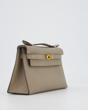 Hermès Kelly Pochette Bag in Gris Tourterelle Swift Leather with Gold Hardware