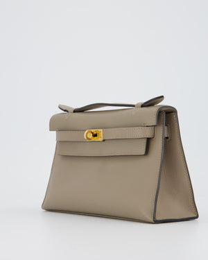 Hermès Kelly Pochette Bag in Gris Tourterelle Swift Leather with Gold Hardware