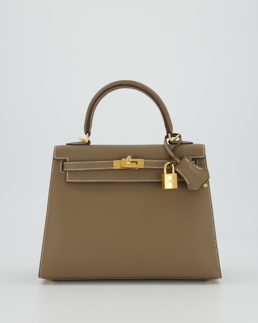 *HOLY GRAIL* Hermès Kelly 25 Sellier Bag in Etoupe Epsom Leather and Gold Hardware