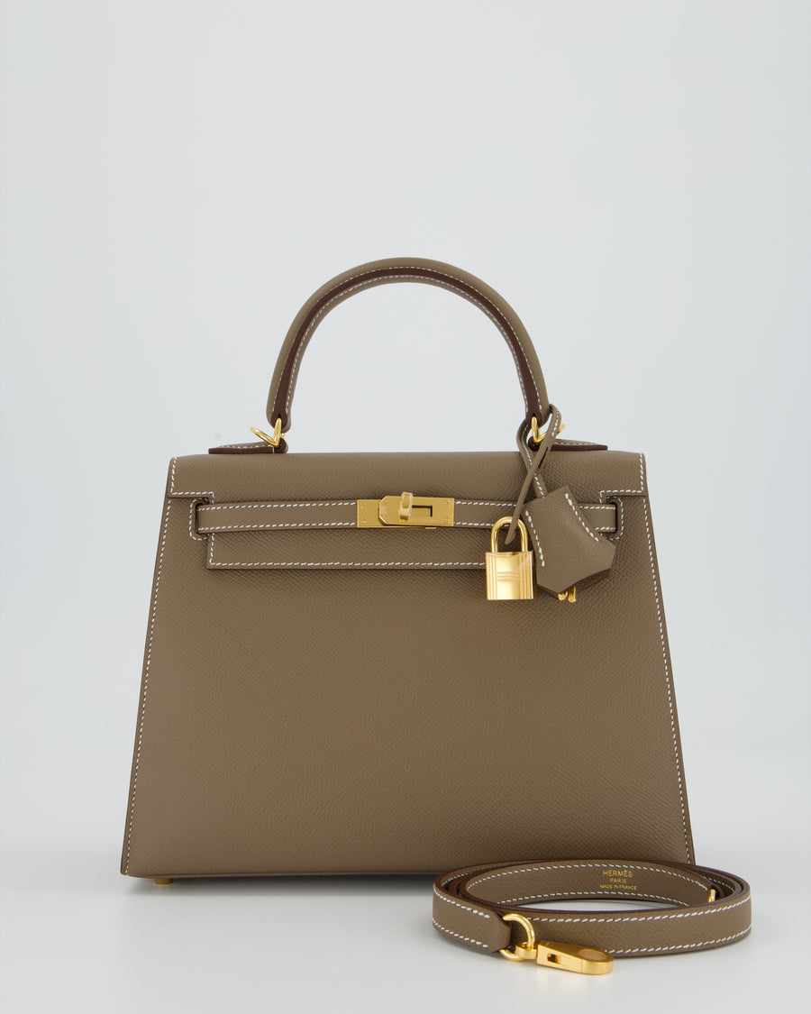Hermès Kelly 25 Sellier Bag in Etoupe Epsom Leather and Gold Hardware