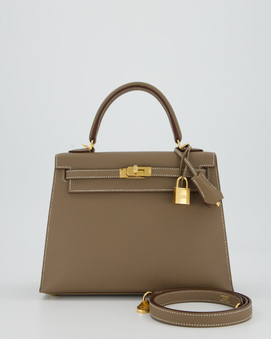 TO RETURN Hermès Kelly 25 Sellier in Etoupe Epsom Leather with Gold Hardware