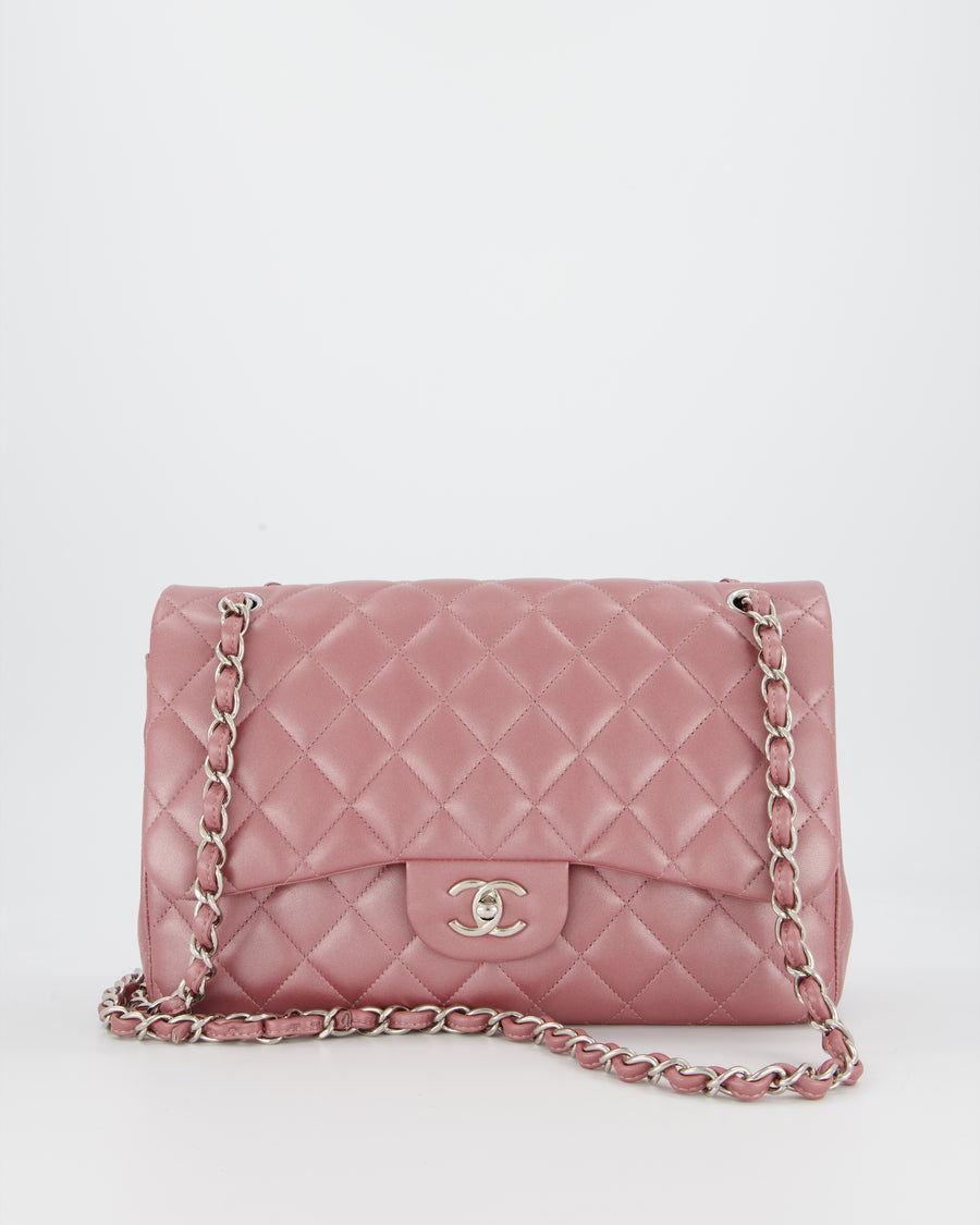 Chanel Lilac Jumbo Classic Double Flap Bag in Iridescent Lambskin Leather with Silver Hardware
