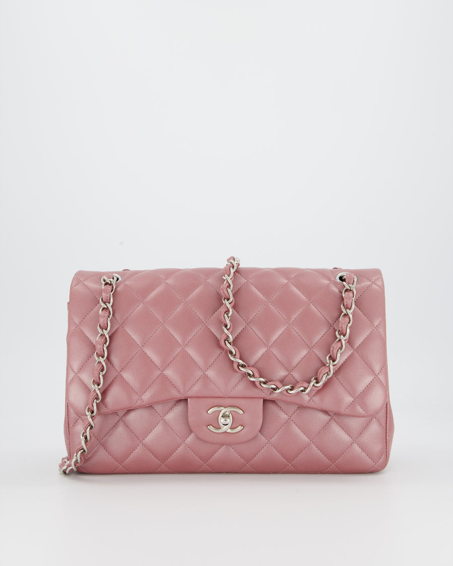Chanel Lilac Jumbo Classic Double Flap Bag in Iridescent Lambskin Leather with Silver Hardware