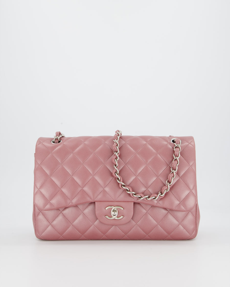 Chanel Lilac Jumbo Classic Double Flap Bag in Iridescent Lambskin Leather with Silver Hardware