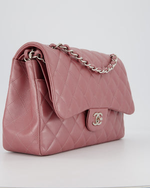 Chanel Lilac Jumbo Classic Double Flap Bag in Iridescent Lambskin Leather with Silver Hardware