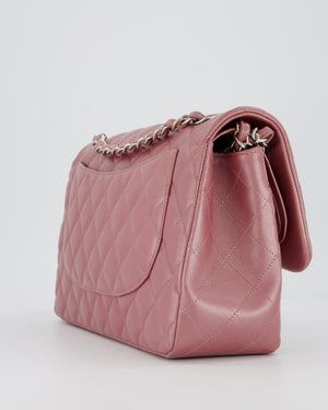Chanel Lilac Jumbo Classic Double Flap Bag in Iridescent Lambskin Leather with Silver Hardware
