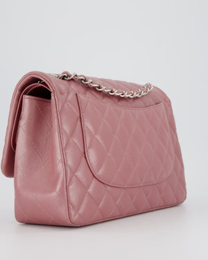 Chanel Lilac Jumbo Classic Double Flap Bag in Iridescent Lambskin Leather with Silver Hardware