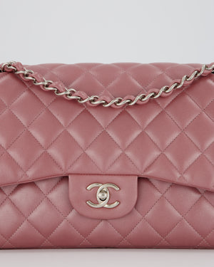 Chanel Lilac Jumbo Classic Double Flap Bag in Iridescent Lambskin Leather with Silver Hardware