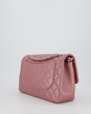Chanel Lilac Jumbo Classic Double Flap Bag in Iridescent Lambskin Leather with Silver Hardware
