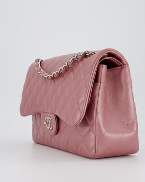Chanel Lilac Jumbo Classic Double Flap Bag in Iridescent Lambskin Leather with Silver Hardware